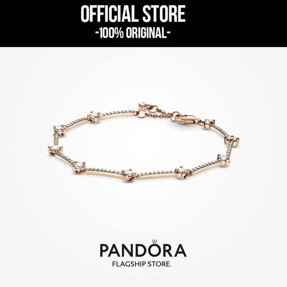 Pandora 14k Rose Gold Plated Sparkling Pavé Bars Bracelet Gelang Wanita Manis & Elegan | Perhiasan C