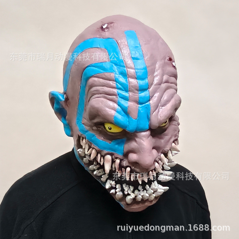 2026 Mortal Kombat Lintas-Batas Topeng Baraka Garis Biru Lateks Halloween Berkualitas