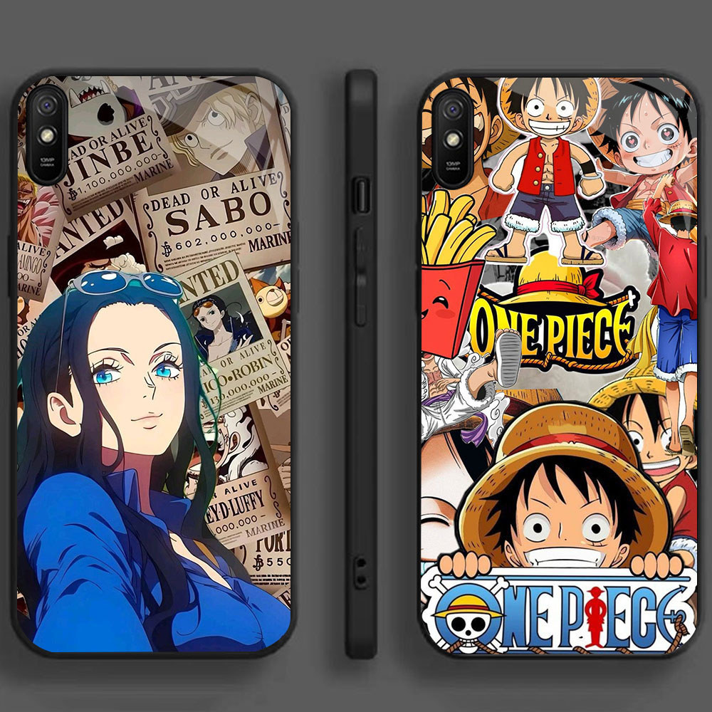 DW-64 One Piece Luffy GLASS KACA Casing untuk HP Xiaomi Redmi Note Poco 14R C75 A3 9A 7 14C 9i A4 Pr