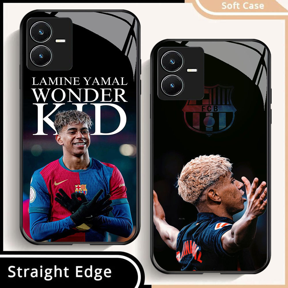 HR-40 Barcelona Yamal HD Glass Casing untuk VIVO Y22 Y35 Y75 Y28 Y22S V25 Y55 iQOO Z6