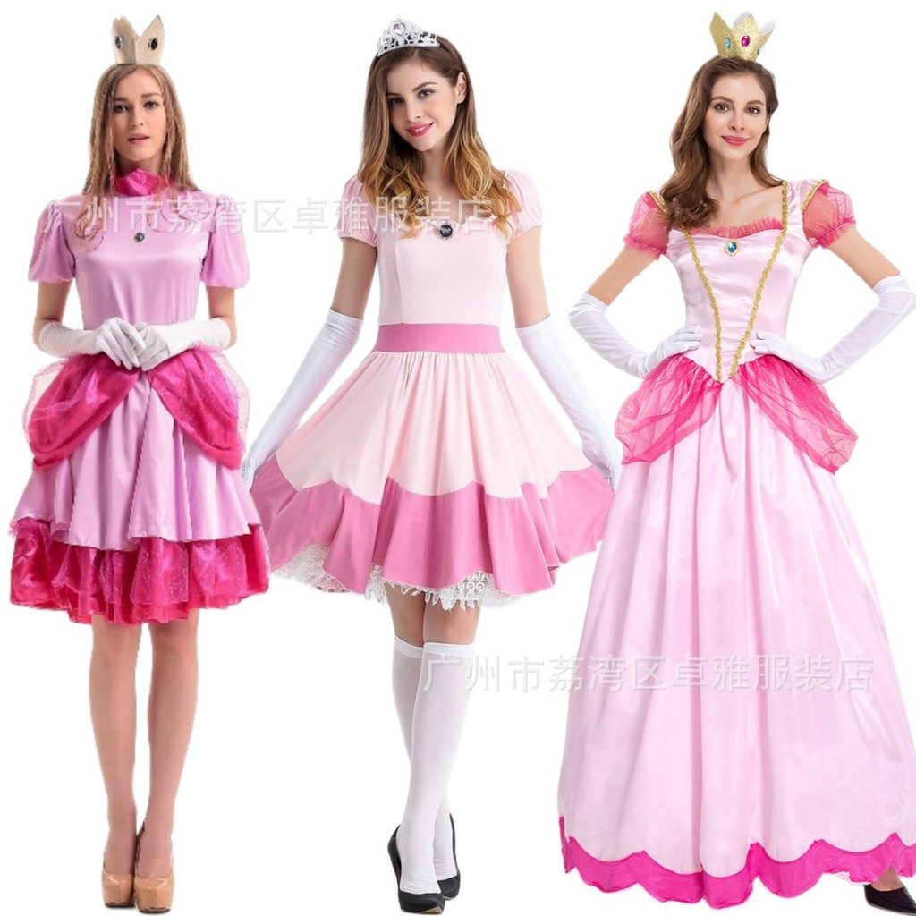 Kostum Halloween Mario Dewasa Gaun Peach Pesta Pertunjukan Putri Pink 2896 Berkualitas