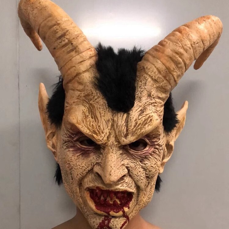 Promo langsung dari pabrik Cosplay Wajah Manusia Lucifer Halloween Horor Lateks Penutup Kepala Karak