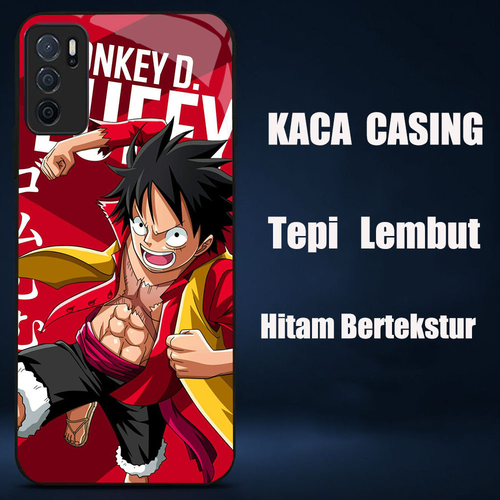 DW-64 One Piece Luffy GLASS KACA Casing untuk HP OPPO Reno F19 4F A74 4 A16S A16 F19S A93 F17 A16E A