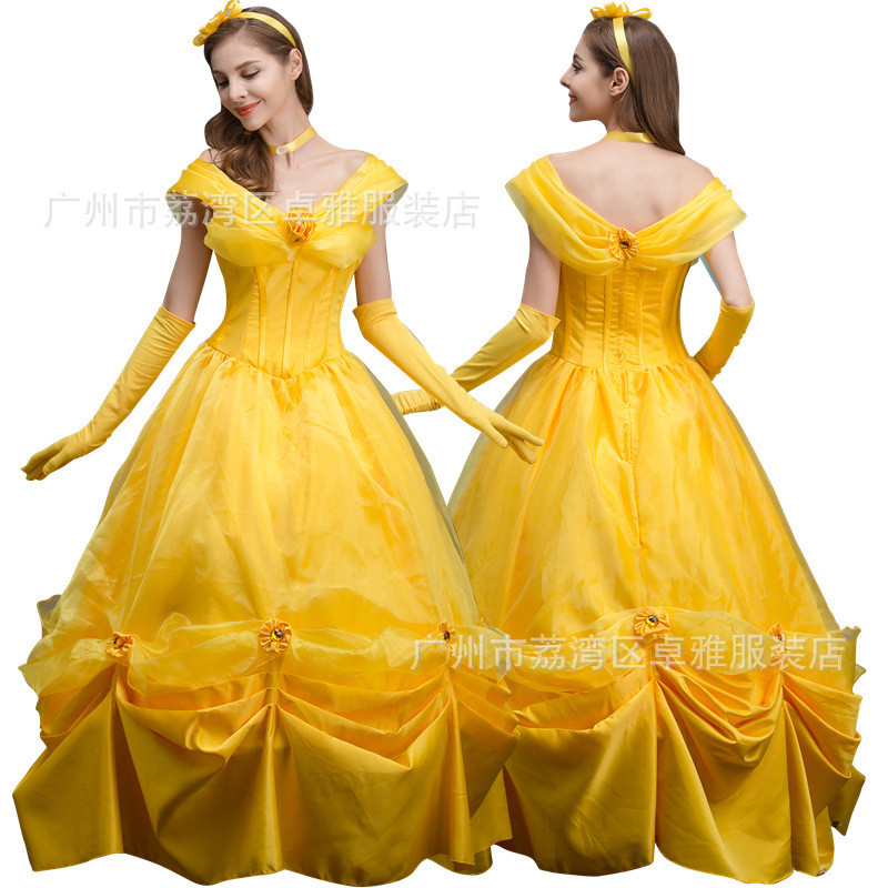 Kostum Cosplay Beauty and the Beast Dewasa Wanita Gaun Putri Belle Pakaian Pertunjukan Berkualitas