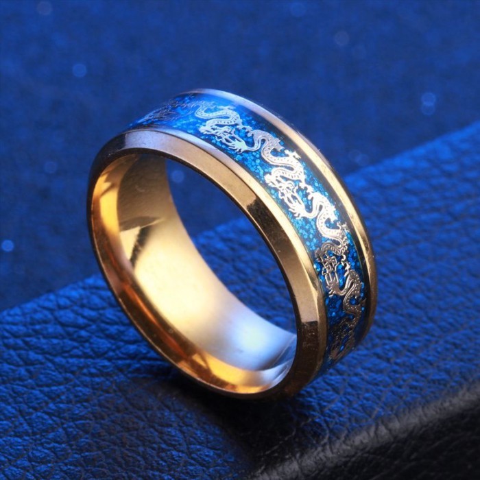 Dragon Pattern Ring Men's Trendy Men's Single Index Finger Ring Student Fashion Titanium Steel Ring