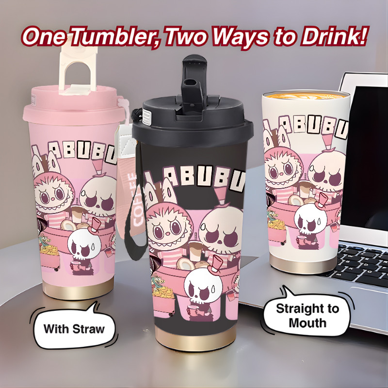 Botol Minum Anak Cute Labubu Monster Doll 500ML SUS316 BPA Free | Anti Bocor 100% | Tahan Panas & Di