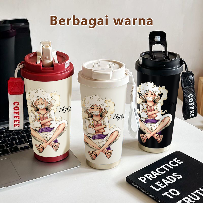 Luffy Anime Illustration COD  Tumbler kopi 500ml  Bottle Premium Termos air panas  Stainless steel 3