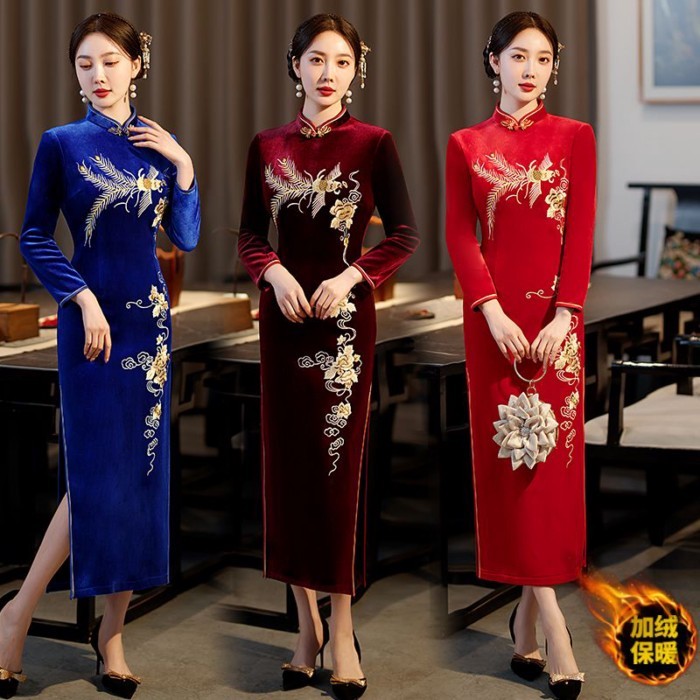 Gaun Perjamuan Pernikahan Nenek Xi, Gaun Cheongsam Baru Beludru Musim Dingin, Gaun Perjamuan Pernika