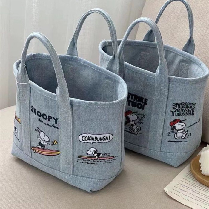 Snoopy Tas Kanvas Lucu Jepang Bordir untuk Dibawa Ibu Saat Keluar, Tas Makan Siang, Tas Tangan Peke