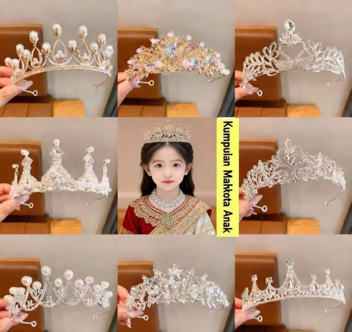 Mahkota Anak-anak Tiara Putri Anak Perempuan Mahkota Mutiara Kristal Pertunjukan Ulang Tahun Gadis