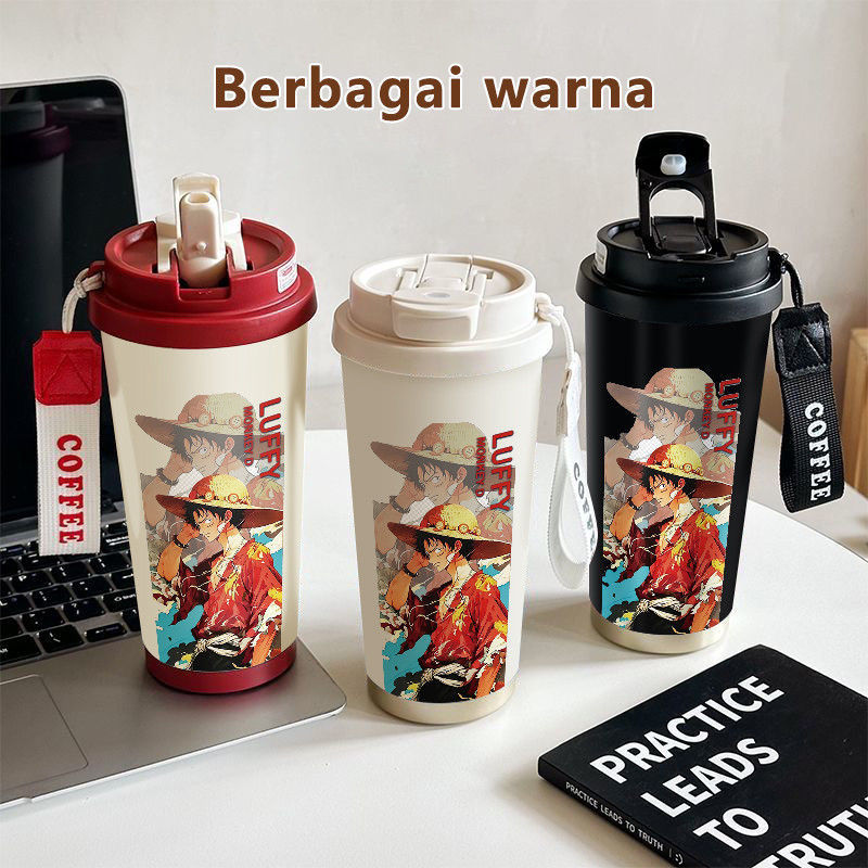 Luffy Anime Hat COD  Tumbler kopi 500ml  Bottle Premium Termos air panas  Stainless steel 316 Vacuum