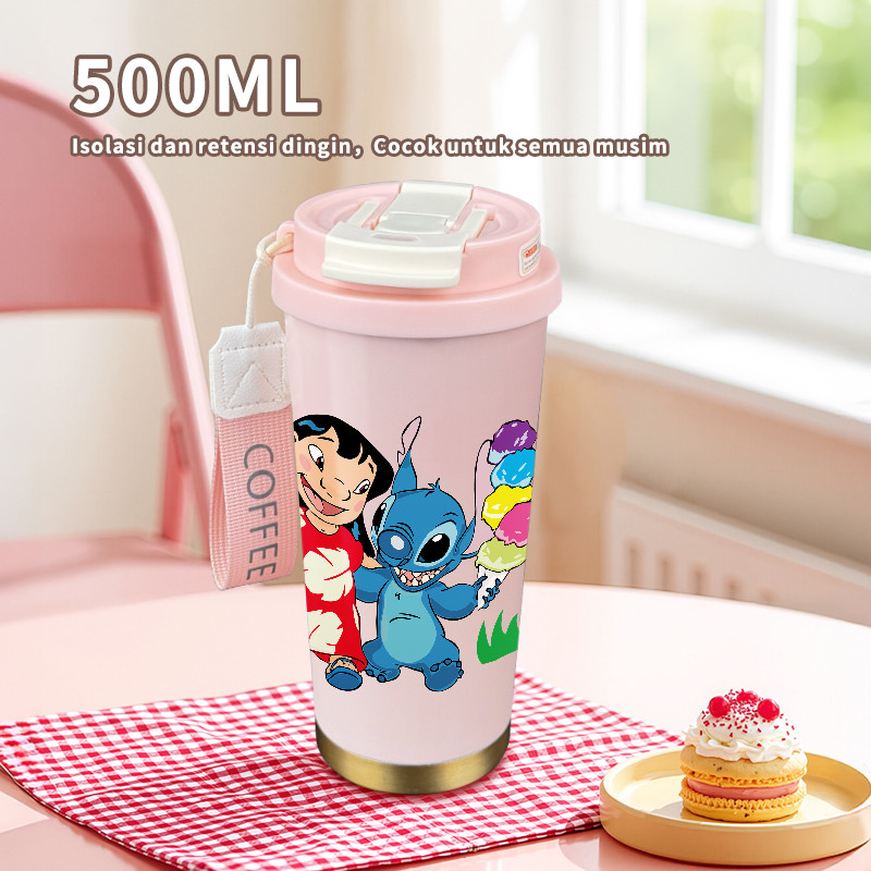 Lilo Stitch Ice - cream Termos Olahraga Portabel Baja Tahan Karat 316 - Botol Vakum Berinsulasi 500m