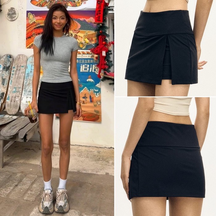 Badminton Tennis Hip Skirt Women's Summer Anti-exposure Slit Sports Skirt Casual Running Fitness Yo