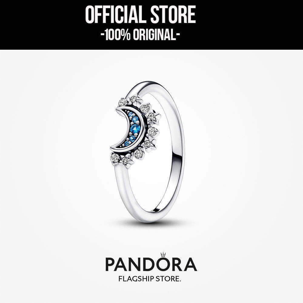 Pandora Celestial Blue Sparkling Moon Ring Cincin Wanita Manis & Elegan | Perhiasan Cantik Untuk Had
