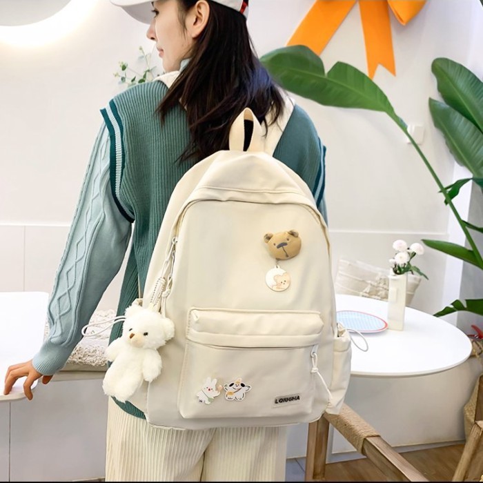 Tas Sekolah Harajuku Baru, Tas Sekolah Kapasitas Besar untuk Siswa SMP dan SMA, Ransel Segar dan Tre