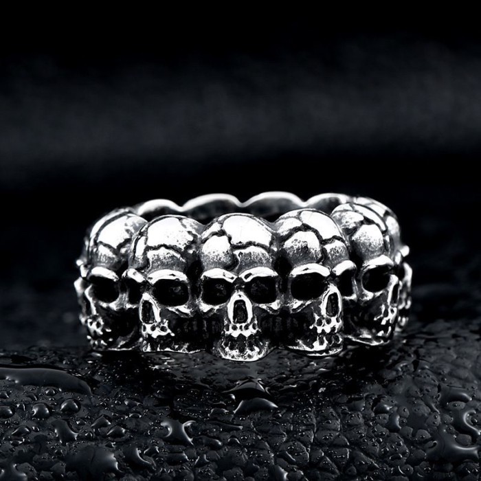 European And American Hip-hop Skull Ring Men's Ins Titanium Steel Niche Retro Snake Skull Ring Xiyi