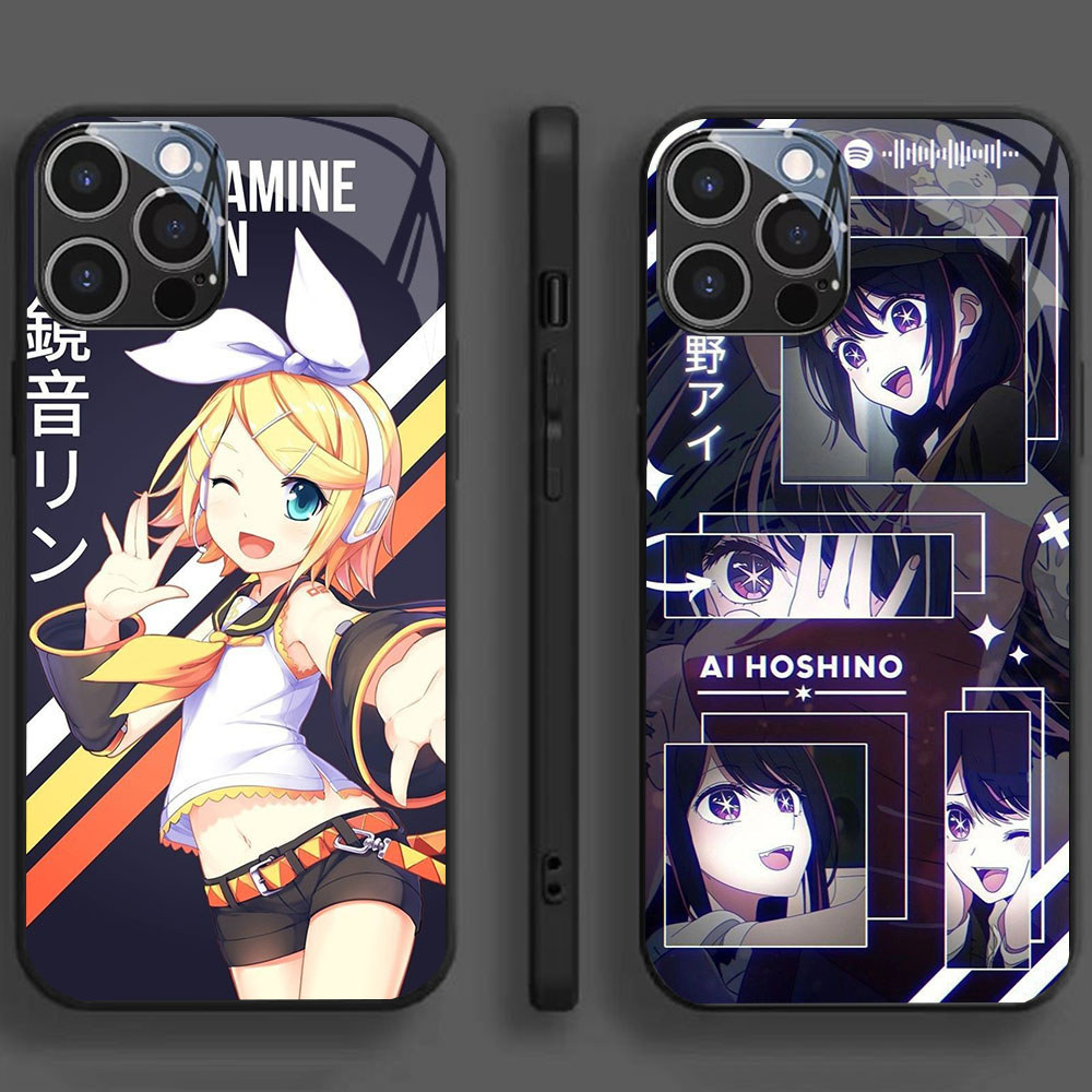 DW-47 Kagamine Twins Anime GLASS KACA Casing untuk HP iPhone 15 14 Plus Pro Max