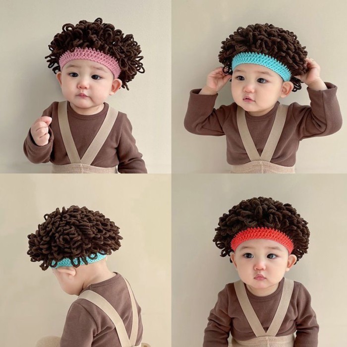 Topi lucu bayi topi wig lucu bayi topi rambut keriting anak laki-laki dan perempuan penutup rambut