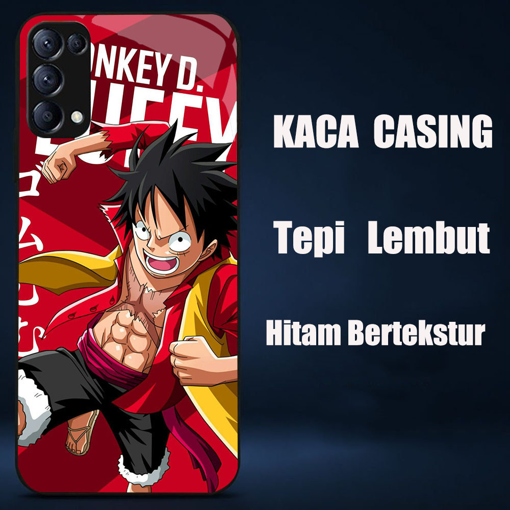 DW-64 One Piece Luffy GLASS KACA Casing untuk HP OPPO Reno F15 6 6Z 3 A15 4 A15S 5 A91 5G 4G