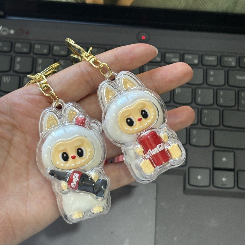 Boneka kecil Wanita Lucu Kunci Labubu Cola Silikon Domba Plush Kartun Gantungan Ransel Aksesori Keci