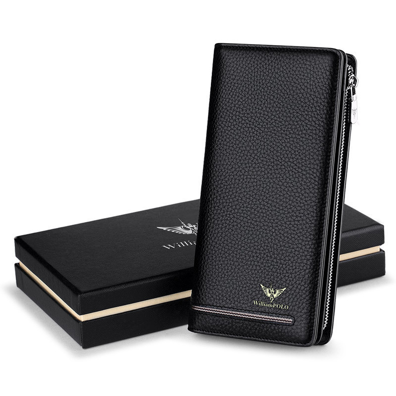 William POLO Dompet Emperor Paul Pria Baru Koin Kulit Asli Panjang Versi Korea Ritsleting Slot Kartu