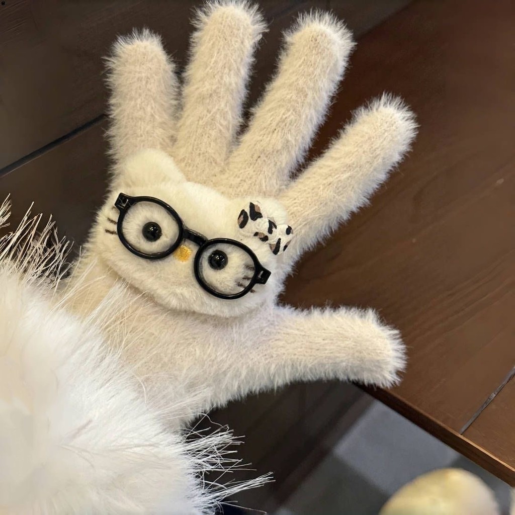 Sarung Tangan Kulit Hitam atau Putih Guru Kucing Imut Girly Bulu Kelinci Palsu Gaya Baru 2025 Kacama