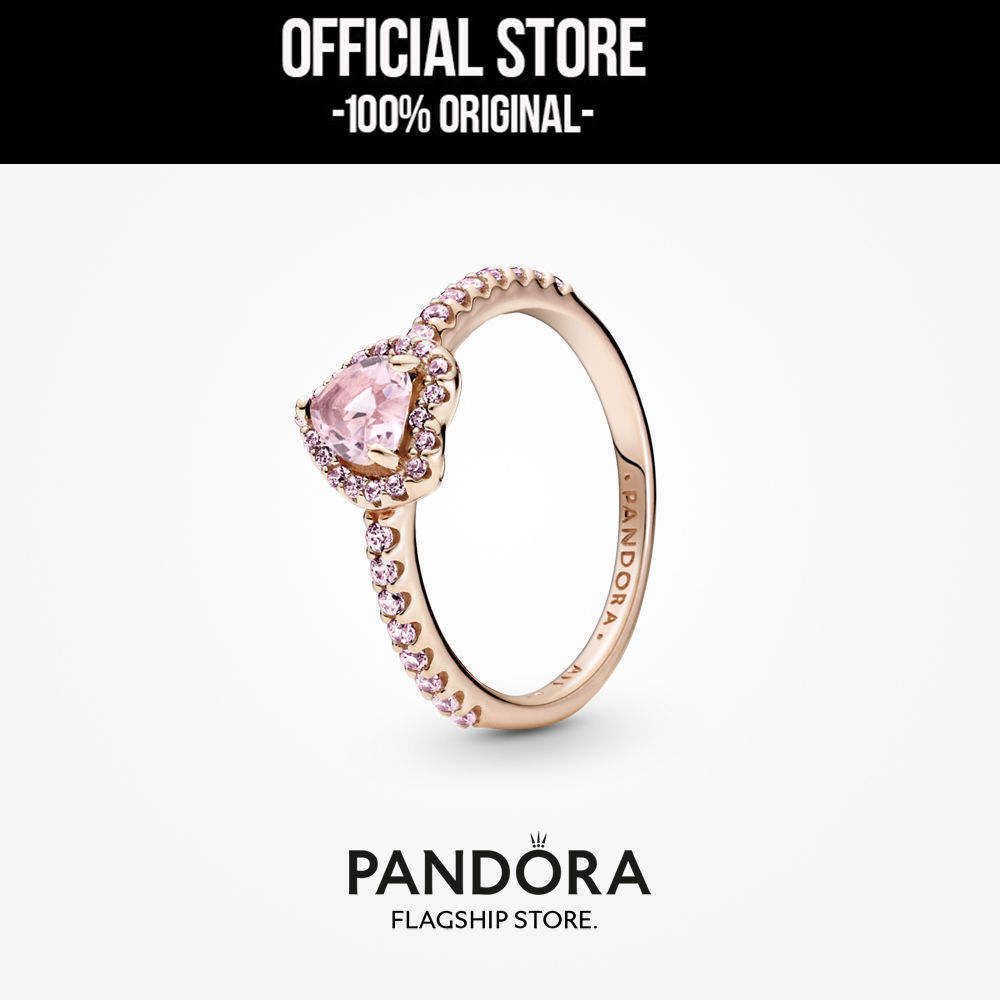 Pandora 14K Rose Gold Plated Sparkling Elevated Heart Ring (Pink) Cincin Wanita Manis & Elegan | Per