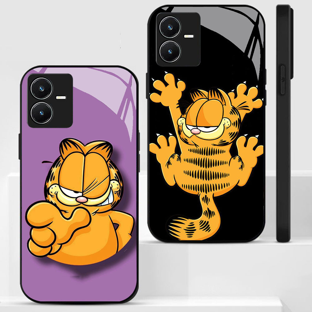 KT-40 Garfield HD Glass Casing untuk VIVO Y22 Y35 Y75 Y28 Y22S V25 Y55 iQOO Z6