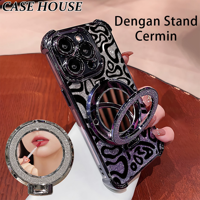 Glitter Card Case HP Samsung A04E A06 A16 A30S A52 Stand Holder Cermin Casing Samsung A05S A11 A20 A