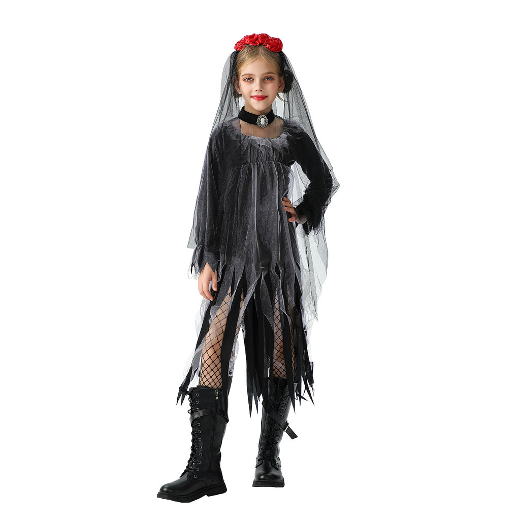 Kostum Anak Halloween Pengantin Hantu Penyihir Eropa  Amerika Gadis Vampir Gaun Lucu Berkualitas