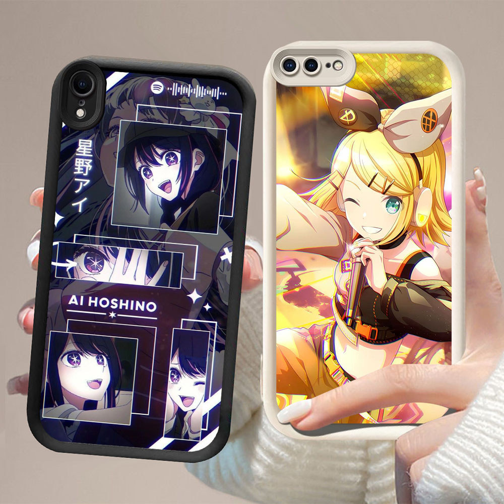 DW-47 Kagamine Twins Anime Silicone Casing hitam putih untuk for iPhone X XS 6 7 8 XR Max Plus