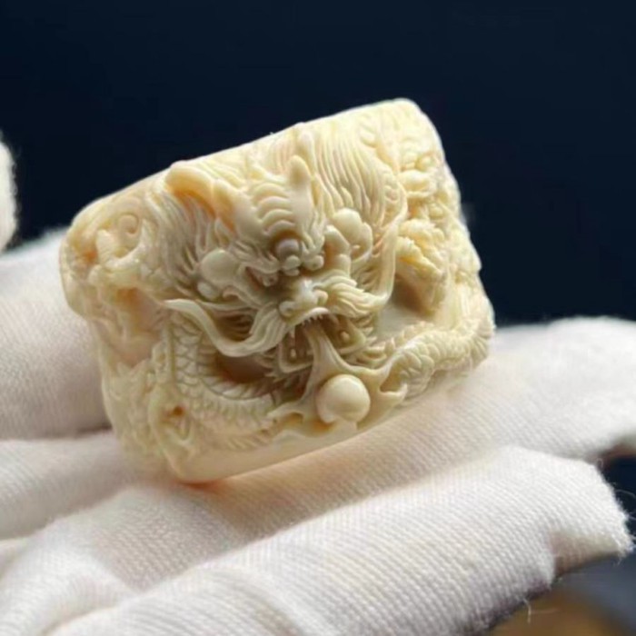 Cincin Jari Kowloon Edisi Terbatas Tahun Naga Gading Mammoth Cincin Jari Xiangyun Pixiu Mainan Buday