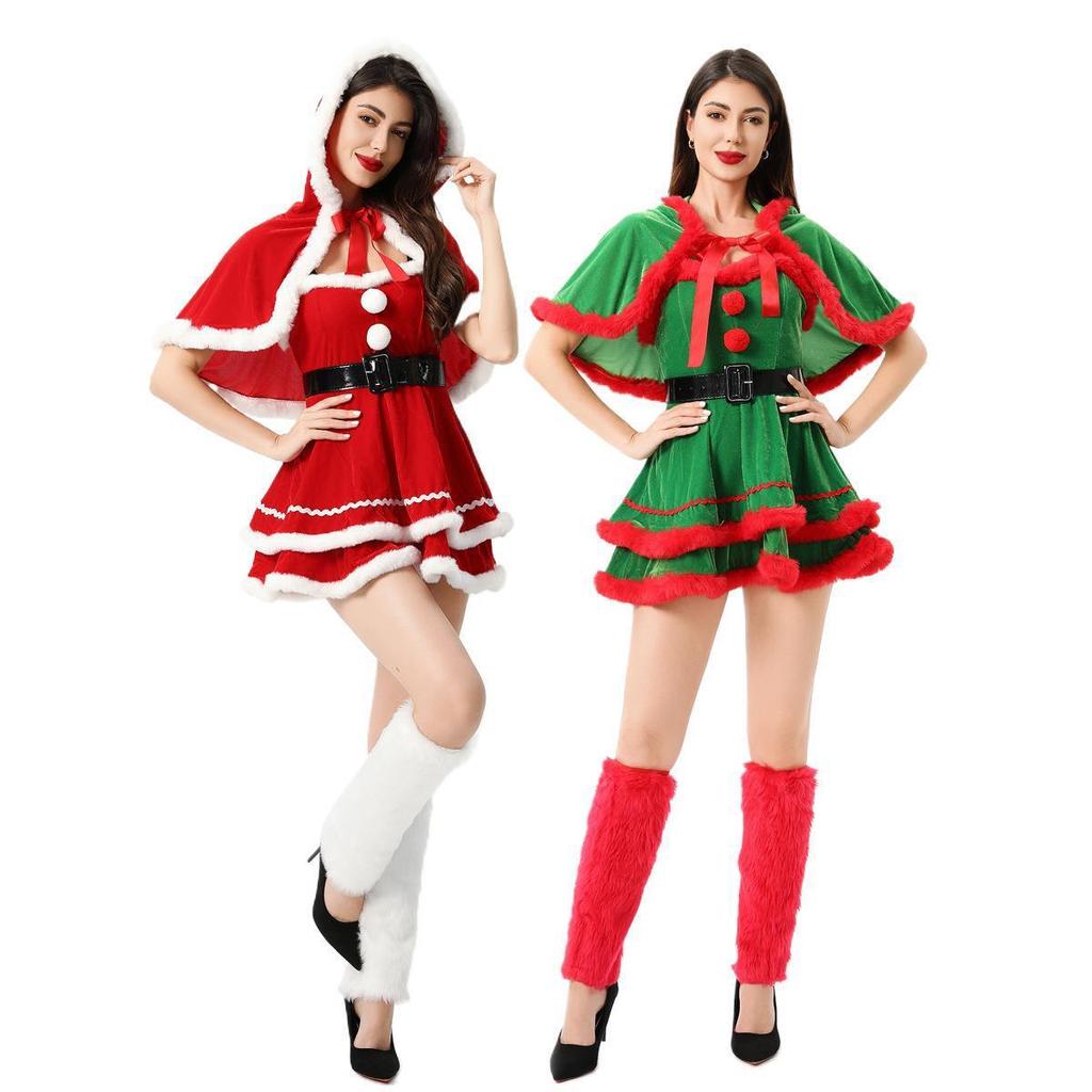 Kostum 2024 Wanita Eropa  Amerika Jubah Seleng Seksi Santa Claus Pakaian Natal Gaun Lolita Berkualit