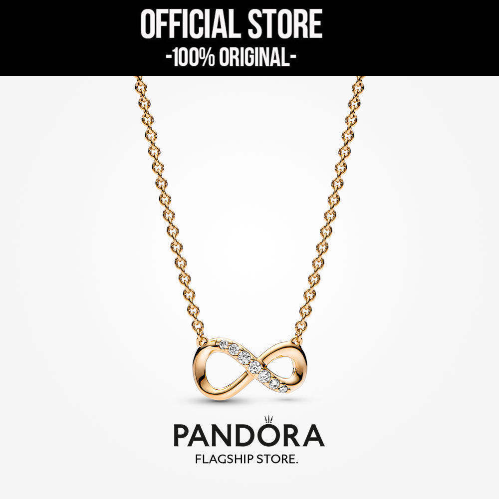 Pandora 14k Gold Plated Sparkling Infinity Collier Necklace (50cm) Kalung Wanita Manis & Elegan | Pe