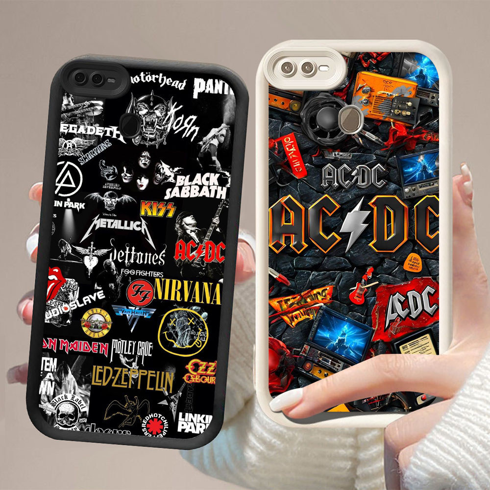 DW-1 ACDC Band Silicone Casing hitam putih untuk for Realme F7 A7 2 A12 A5S A12s F9 2018 Pro OPPO