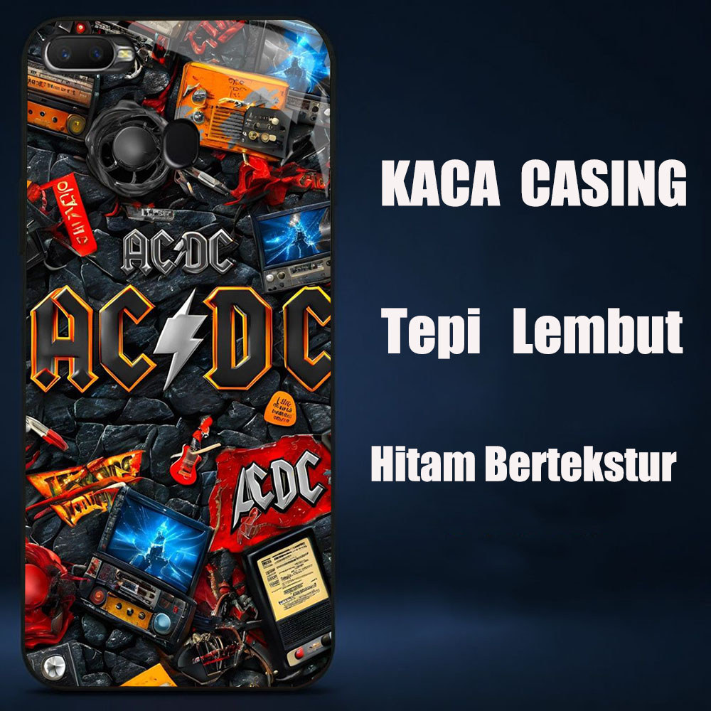 DW-1 ACDC Band GLASS KACA Casing untuk HP OPPO A5S F7 A7 A12 F9 F5 A12S A11K Pro