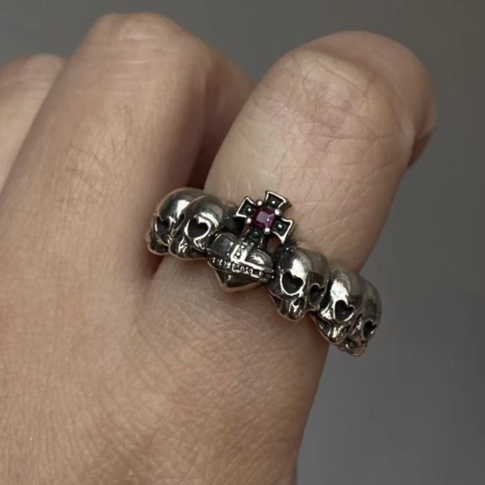 Vintage Retro Distressed Skull Cross Ring Personalized Trendy Hip-hop Niche Non-fading Ring