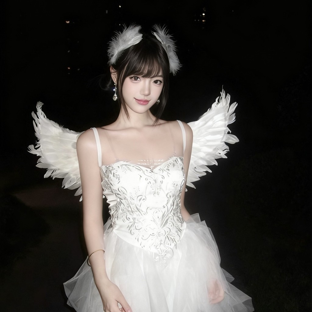 Anting Kostum Malaikat Bulu Angsa Pure Desire Set Sayap Putih Aksesoris Pesta Cosplay Berkualitas