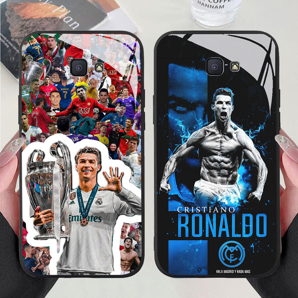 KR-8 CR7 Cristiano Ronaldo HD Glass Casing untuk Samsung Note 9 S24 S25 FE Ultra J7 Prime J6 J4 Core