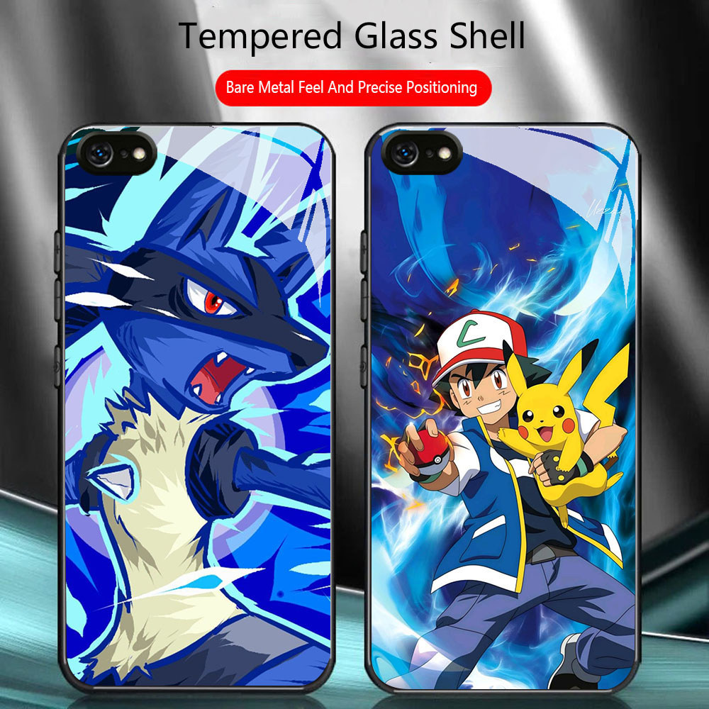 TS-87 Pokemon HD Glass Casing untuk iPhone 6 6S 7 8 Plus SE X XS XR Max