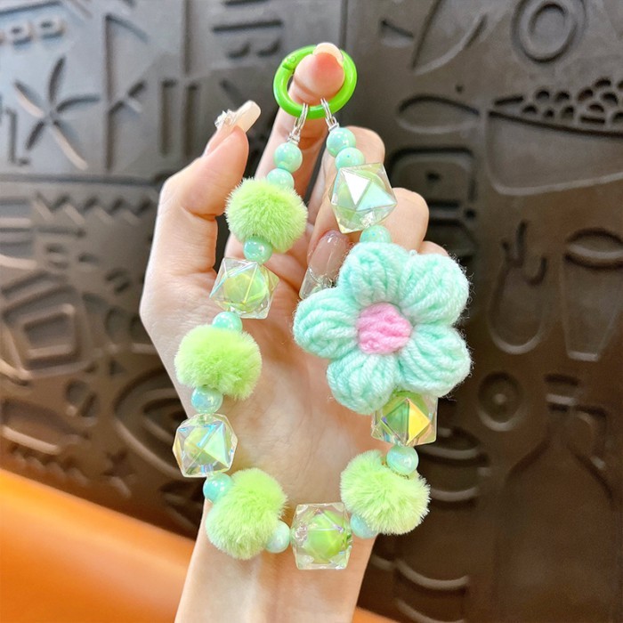 Gantungan Kunci Rantai Ponsel Manik-manik Bunga Wol Baru Liontin Aksesori Tas Gelang Manik-manik Mew