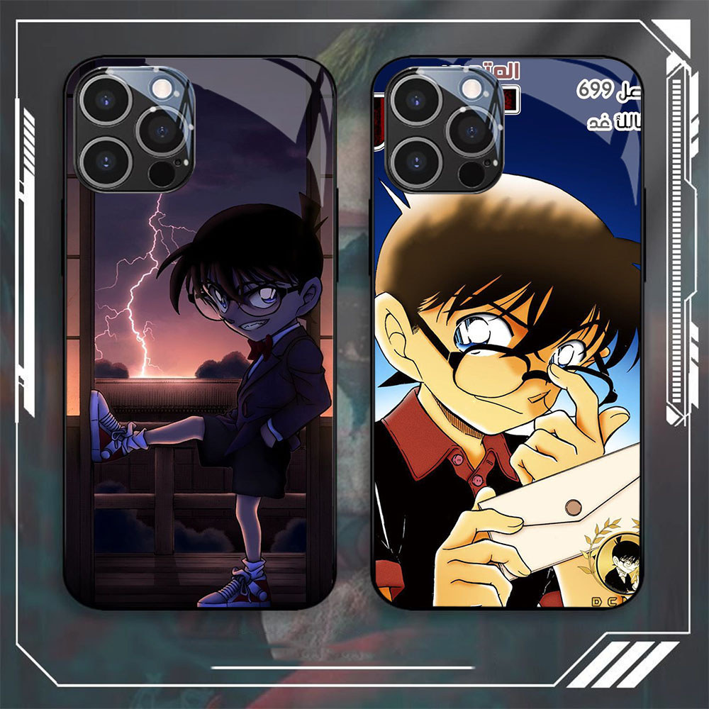 DW-23 Detective Conan GLASS KACA Casing untuk HP iPhone 15 14 Plus Pro Max