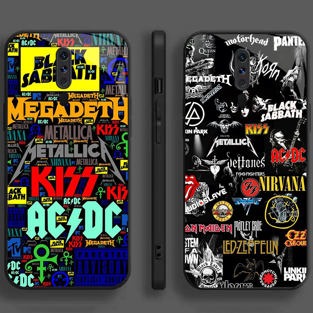 DW-1 ACDC Band GLASS KACA Casing untuk HP OPPO Reno A12E F11 A3S A9 A5 2019 A9X 2Z 2F 2020 Pro