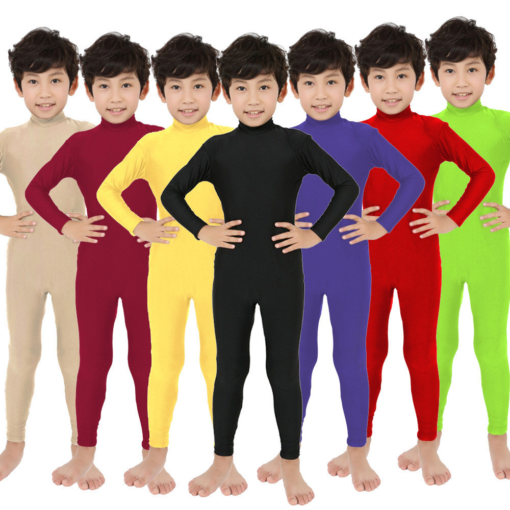Kostum Panggung Anak Tiga Tanpa Bodysuit Lycra Super Zentai Warna Solid Cosplay Pakaian Pertunjukan 