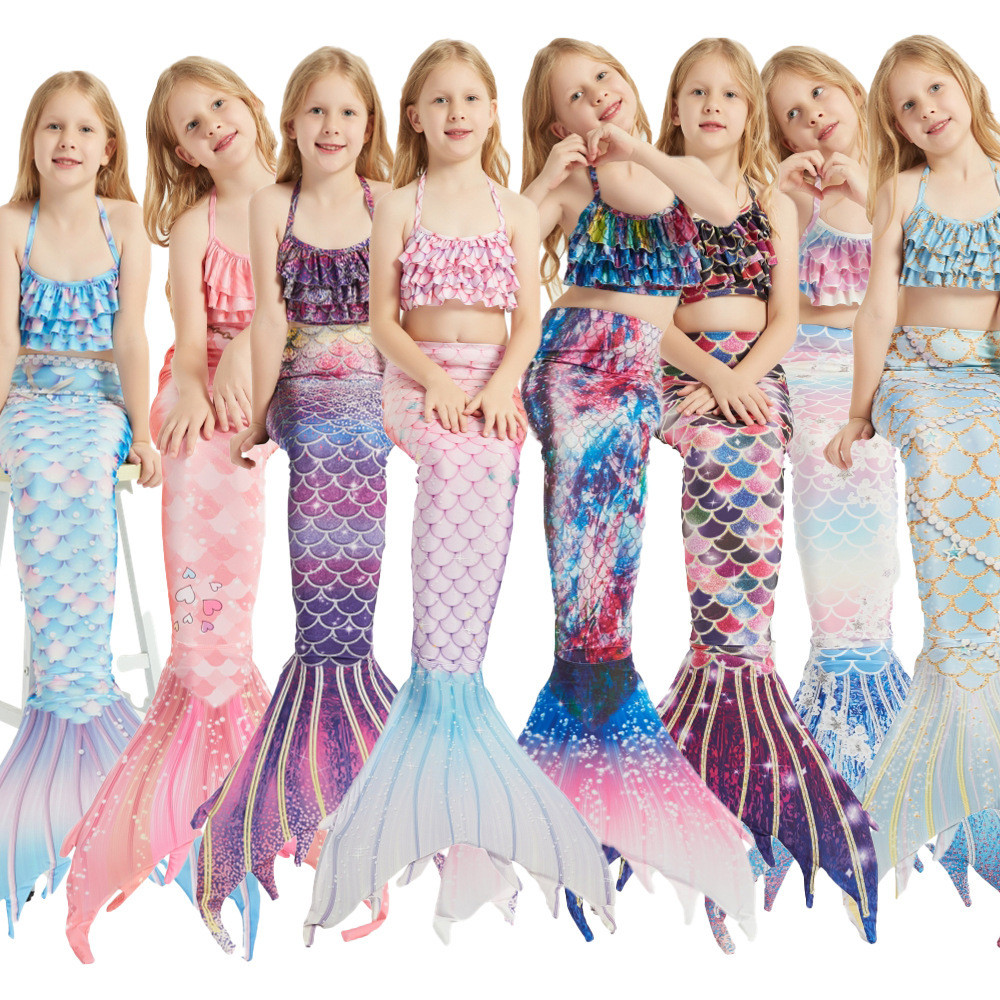 Kostum Baju Renang Duyung  Panas Baru untuk Anak-Anak, Atasan Tabung Duyung, Gaun Putri Ekor Ikan Be
