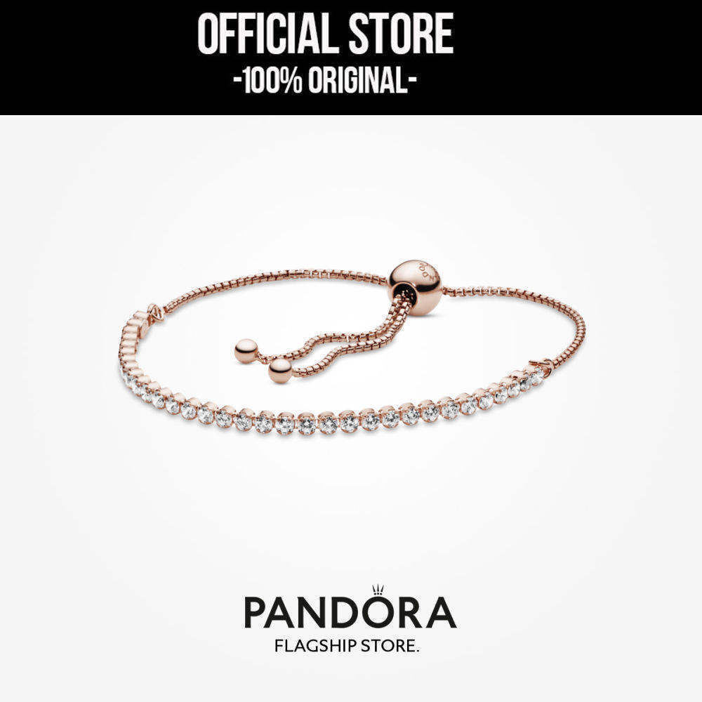 Pandora 14k Rose Gold Plated Sparkling Slider Tennis Bracelet Gelang Wanita Manis & Elegan | Perhias