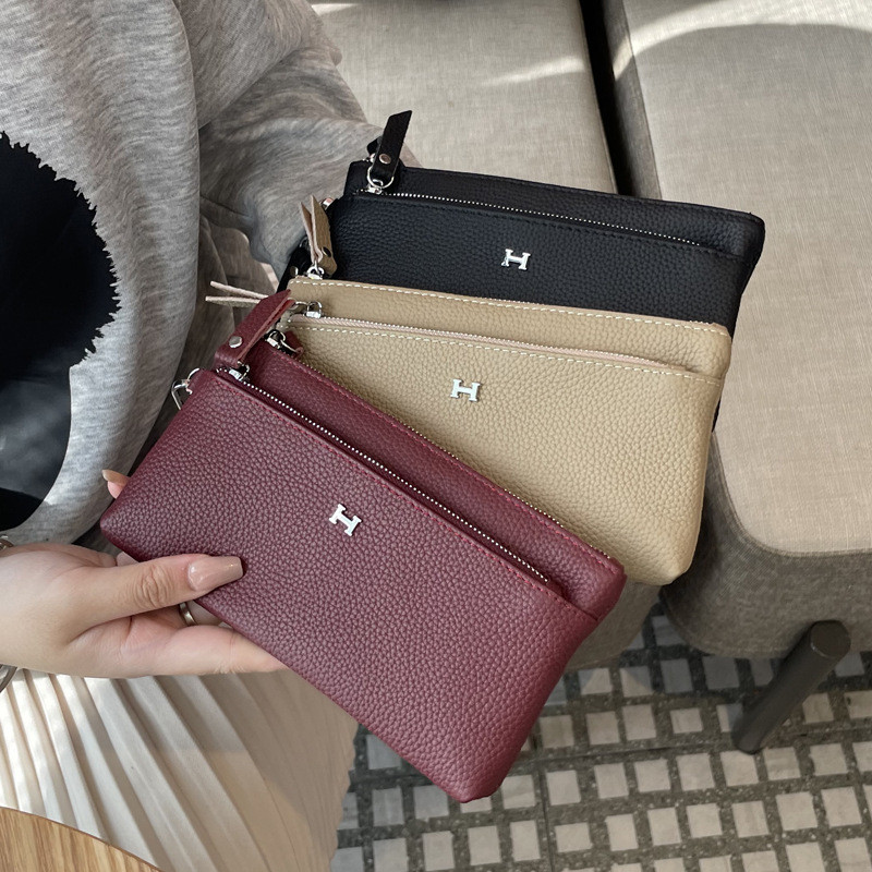 Dompet Wanita Simpel elegan Clutch Sapi Lapisan Atas untuk Wanita, Telepon Kapasitas Besar Panjang, 