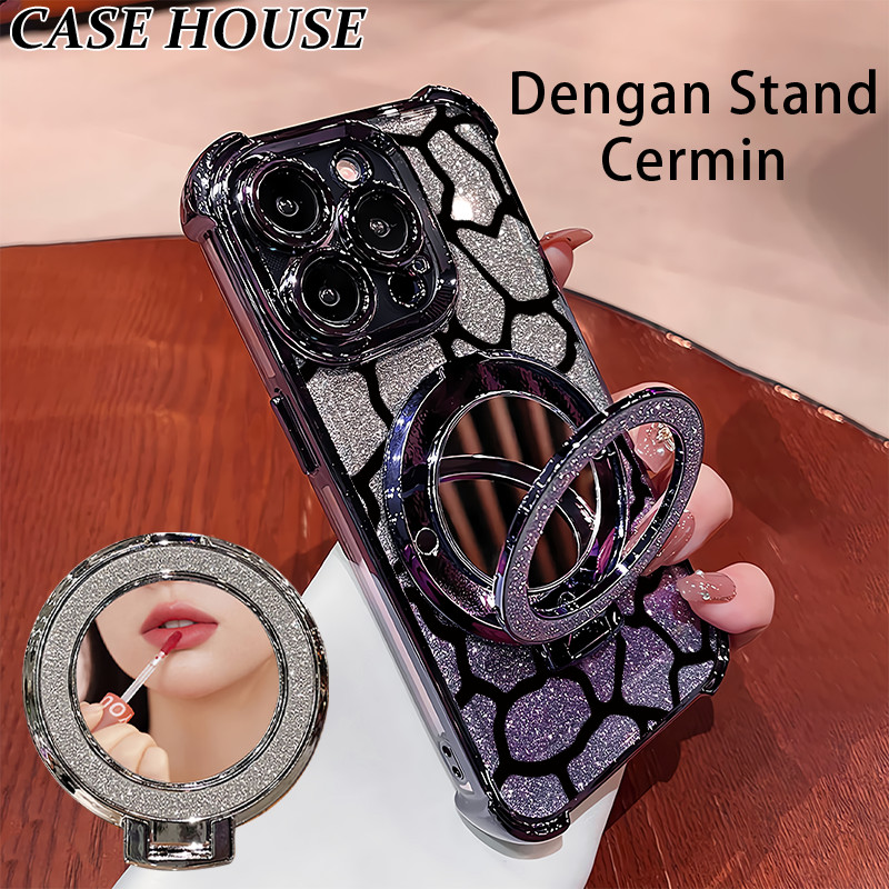 Glitter Card Case HP Samsung A04E A06 A16 A30S A52 Stand Holder Cermin Casing Samsung A05S A11 A20 A