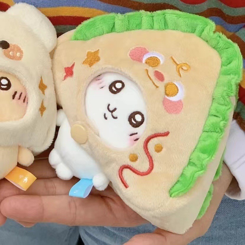 Boneka Kecil Lucu 10cm Pakaian Katun Chiikawa Mainan Plush Sandwich Nasi Bola Omelette Penutup Kepal