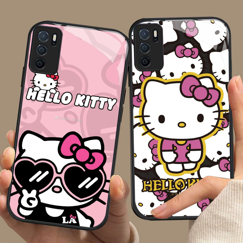 FX-41 Hello Kitty HD Glass Casing untuk OPPO A16 A16S A54S A95 A74 F19 F19S Reno 6 Lite
